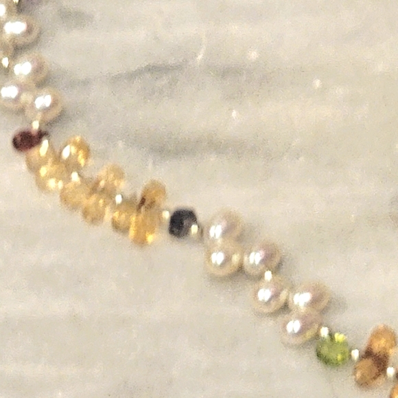 Artisan Saltwater Pearl Sterling Necklace Peridot Amethyst Garnet Citrine Iolite - Picture 7 of 8